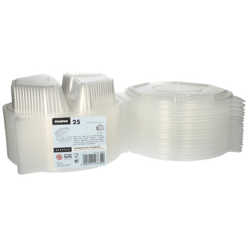 100 Menüboxen mit Klappdeckeln, PP 3-geteilt 5,9 cm x 21,5 cm x 21,5 cm transparent 8-eckig