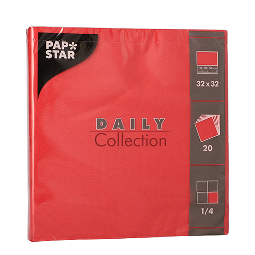 20 Servietten "DAILY Collection" 1/4-Falz 32 cm x 32 cm rot 25200 Servietten "DAILY Collection" 1/4-Falz 32 cm x 32 cm rot
