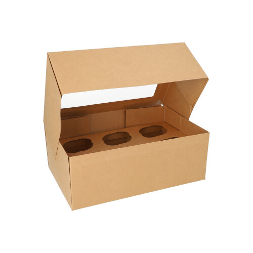 25 Cupcake-Kartons eckig 10 cm x 27 cm x 17,5 cm mit Sichtfenster aus PLA