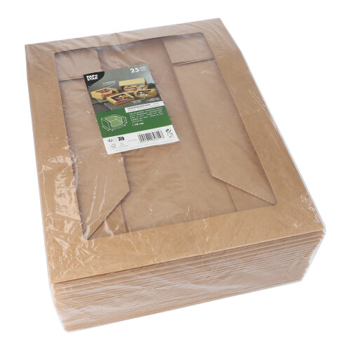 1200 Tortenkartons mit Deckel eckig 10 cm x 30 cm x 30 cm mit Sichtfenster aus PLA