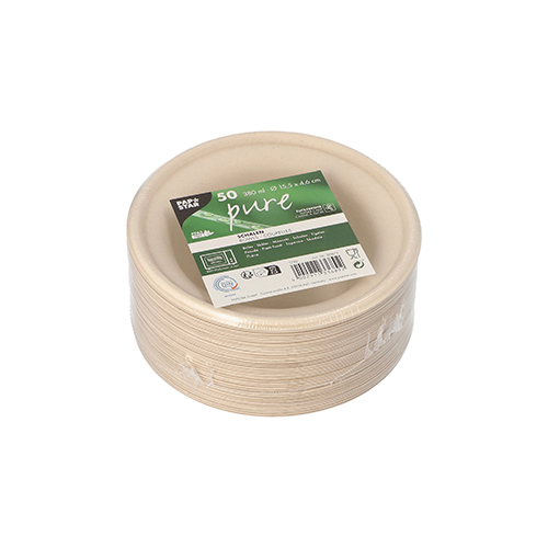 50 Schalen, Zuckerrohr "pure" 380 ml Ø 15,5 cm · 4,6 cm natur 12000 Schalen, Zuckerrohr "pure" 380 ml Ø 15,5 cm · 4,6 cm natur