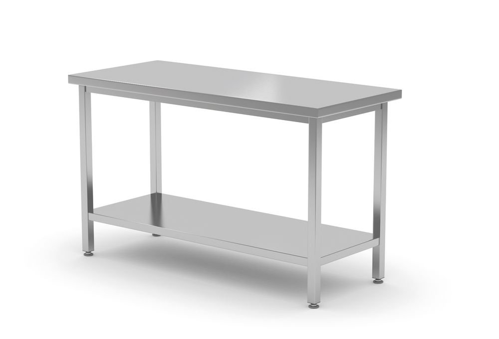 Mitteltisch mit Ablage – verschraubt, Tiefe 600 mm, HENDI, Kitchen Line, 1400x600x(H)850mm Zentraler Arbeitstisch – verschraubt, HENDI, Kitchen Line, 1800x700x(H)850mm