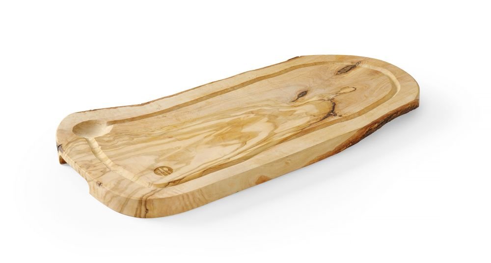 Schneide- und Servierbrett aus Olivenholz, mit Rille, HENDI, 400x250x(H)18mm Schneide- und Servierbrett aus Olivenholz, mit Rille, HENDI, 300x210x(H)18mm