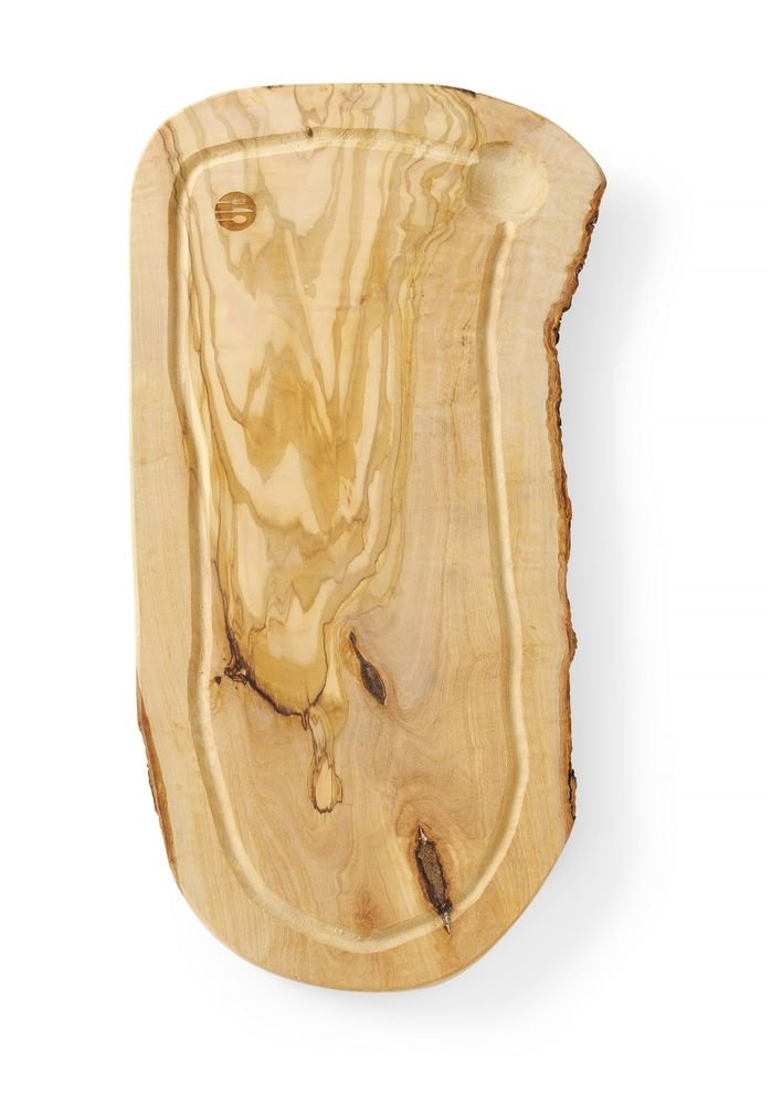 Schneide- und Servierbrett aus Olivenholz, mit Rille, HENDI, 400x250x(H)18mm