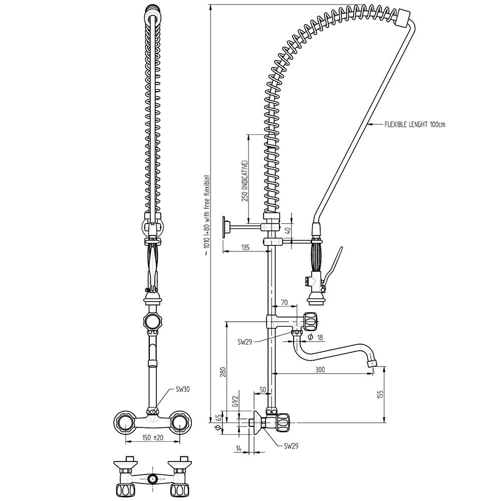 MONOLITH Geschirrbrause mit Mischbatterie, Zweiloch-Montage, mit Wasserhahn, zwei Mischventile