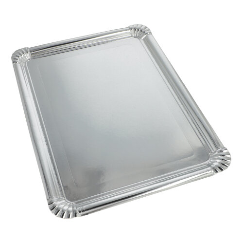 3300 Servierplatten, Pappe, PET-beschichtet eckig 34 cm x 45,5 cm silber