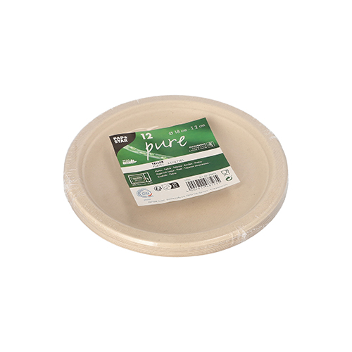 8640 Teller, Zuckerrohr "pure" ungeteilt Ø 18 cm · 2 cm natur