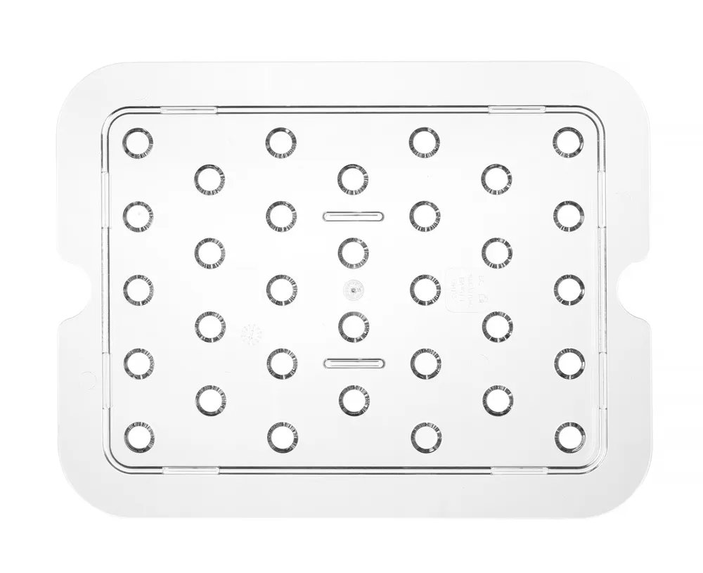 Perforiertes Abtropfgitter für Gastronorm-Behälter aus Polycarbonat, Profi Line, GN 1/2, Transparent, 265x206mm