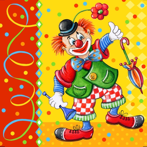21600 Servietten, 3-lagig 1/4-Falz 33 cm x 33 cm "Clown"