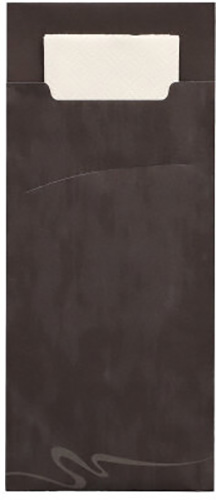 15600 Bestecktaschen 20 cm x 8,5 cm schwarz inkl. weißer Serviette 33 x 33 cm 2-lag.