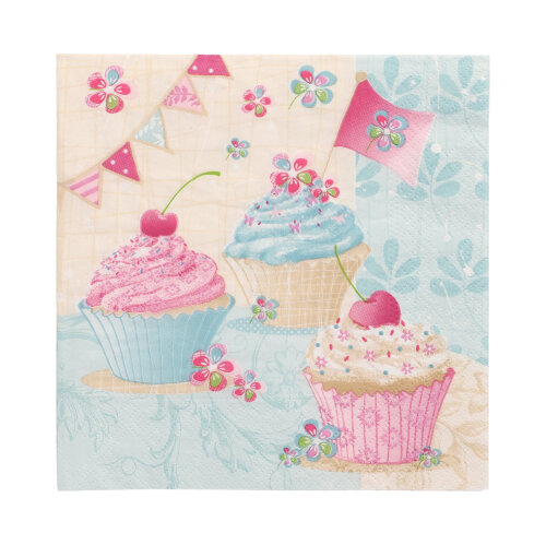 22800 Servietten, 3-lagig 1/4-Falz 33 cm x 33 cm "Birthday Cup Cakes"