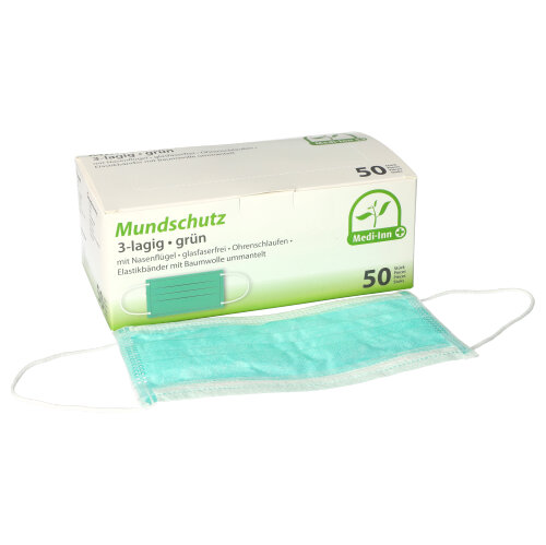 Medi-Inn® Mundschutz Type II 3-lagig 9 cm x 17,5 cm grün mit Nasenbügel