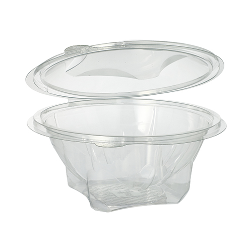 50 Feinkost- und Salatschalen mit Klappdeckel, R-PET rund 750 ml Ø 17,4 cm · 7,3 cm glasklar 2400 Feinkost- und Salatschalen mit Klappdeckel, R-PET rund 750 ml Ø 17,4 cm · 7,3 cm glasklar