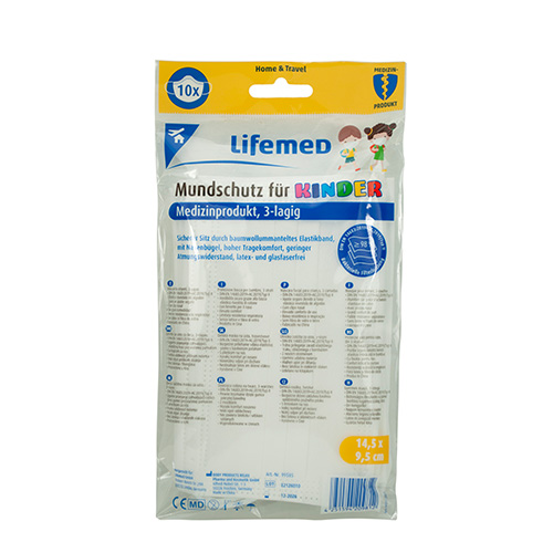 Lifemed Kinder-Mundschutz 3-lagig 9,5 cm x 14,5 cm farbig sortiert mit Nasenbügel Lifemed Kinder-Mundschutz 3-lagig 9,5 cm x 14,5 cm farbig sortiert mit Nasenbügel
