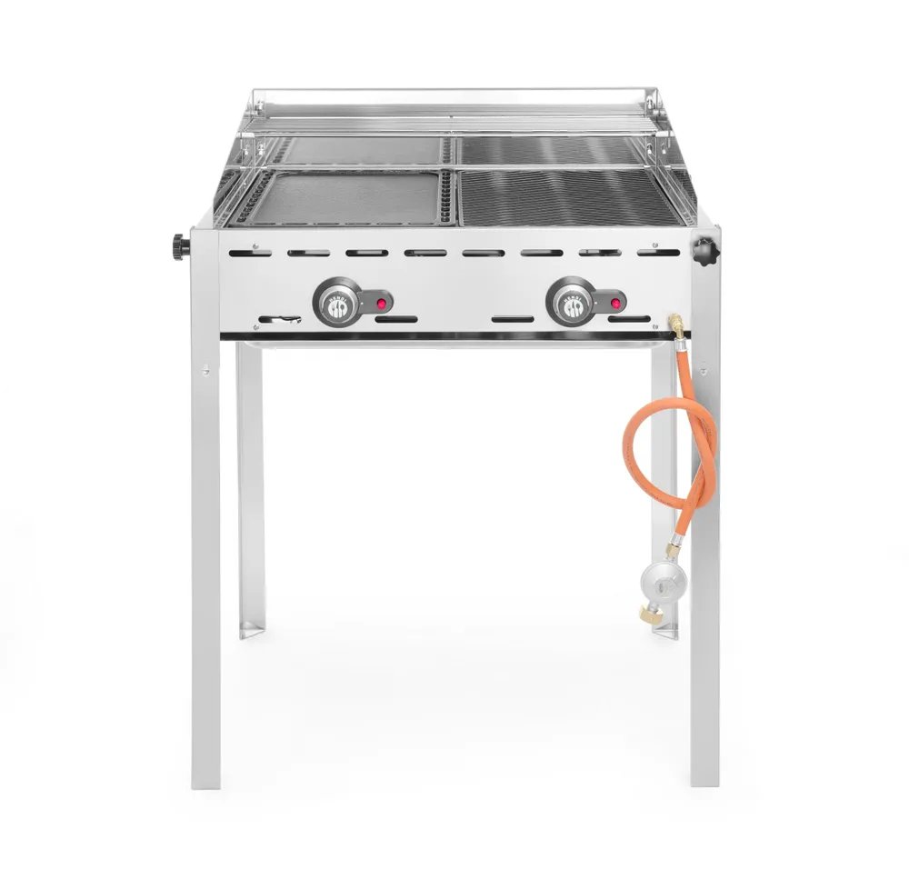 Grillsystem Green Fire mit 2 Brennern, Profi Line, Emaillierte Grillplatte und Grillrost aus Gusseisen GN 1/1, 11,6kW, 740x615x(H)825mm