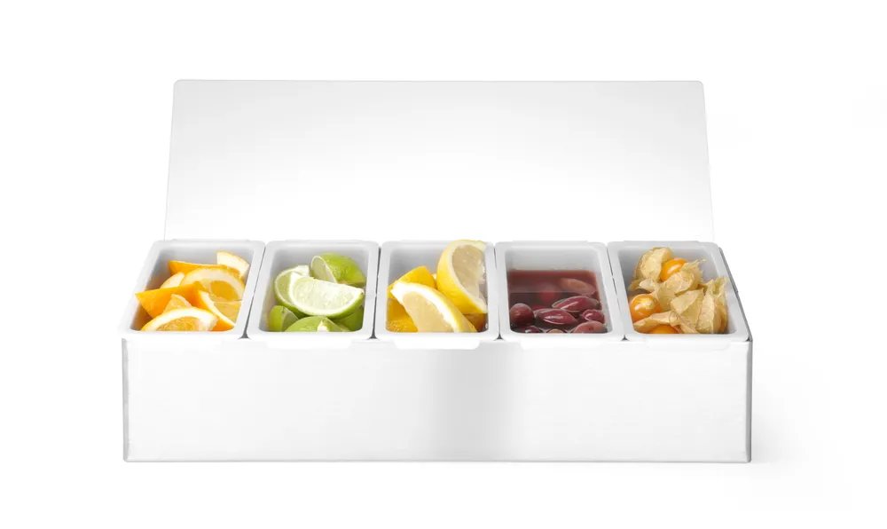 Zutatenbehälter, BarUp, 5 Fächer, 375x140x(H)90mm Zutatenbehälter, BarUp, 5 Fächer, 375x140x(H)90mm