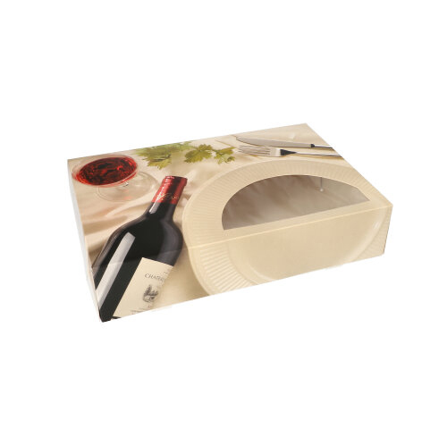 1320 Transport- und Catering-Kartons 8 cm x 24,5 cm x 35,5 cm "Burgund" mit Sichtfenster, einteilig