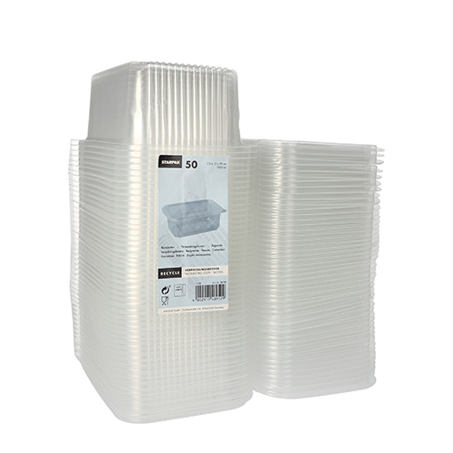 3600 Verpackungsbecher mit Klappdeckeln, PP rechteckig 1000 ml 7,4 cm x 13,1 cm x 19,1 cm transparent