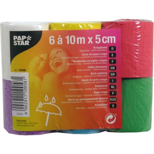 6 Rollen Krepp-Bänder 10 m x 5 cm farbig sortiert wasserfest 7020 Rollen Krepp-Bänder 10 m x 5 cm farbig sortiert wasserfest