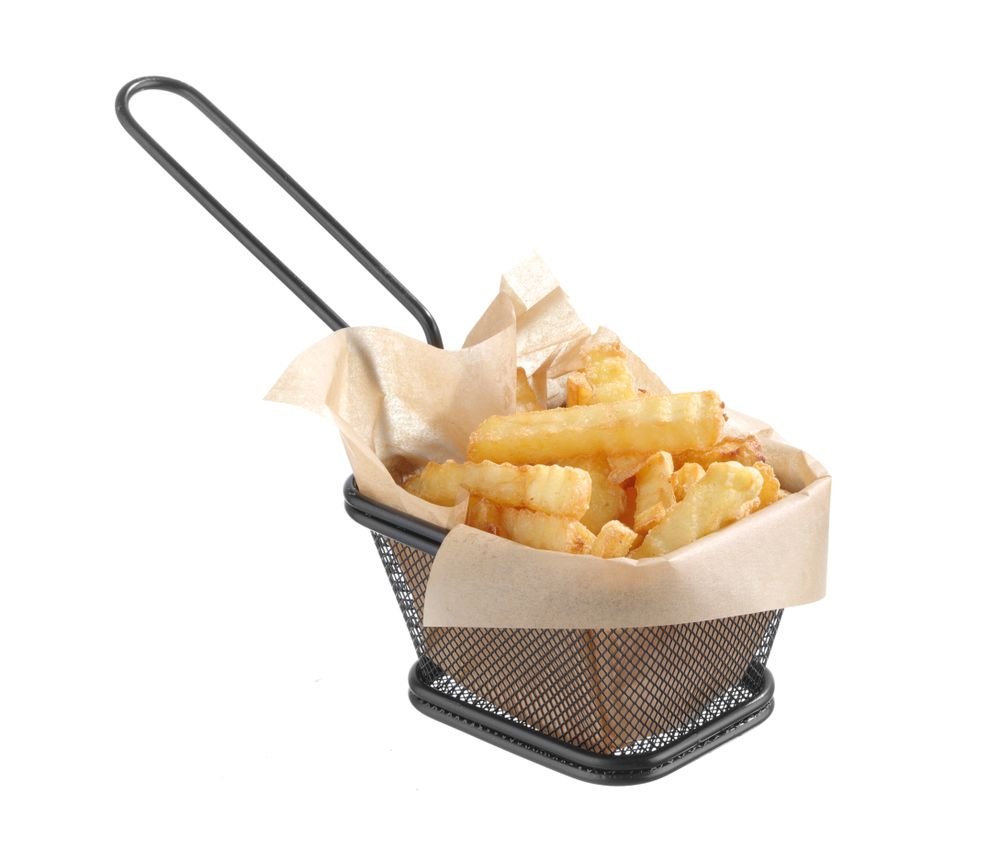 Miniatur-Frittierkörbe stapelbar, schwarz, HENDI, 105x90x(H)60mm Miniatur-Frittierkörbe stapelbar, schwarz, HENDI, 130x115x(H)80mm