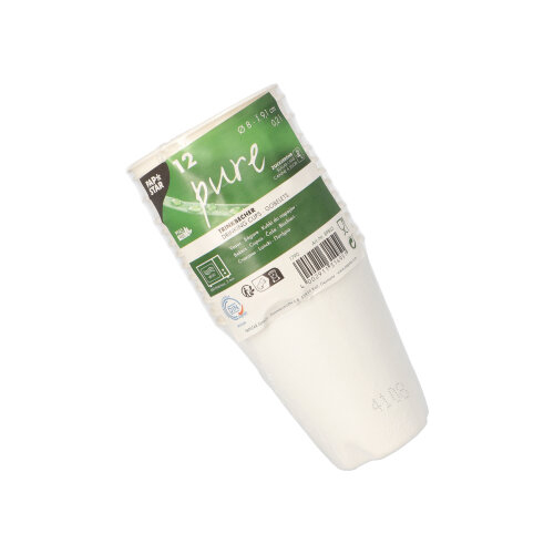 7200 Trinkbecher, Zuckerrohr "pure" 0,2 l Ø 8 cm · 9,1 cm weiss für Heißgetränke