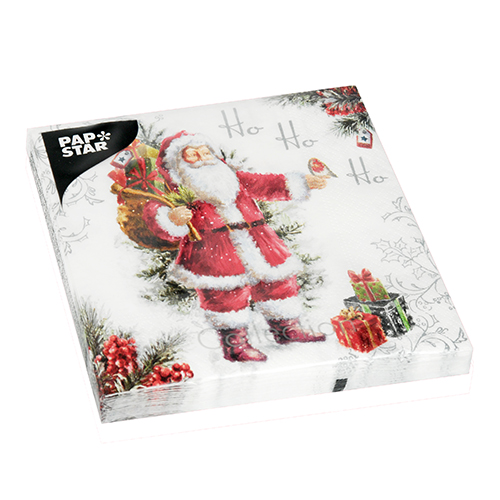 21600 Servietten, 3-lagig 1/4-Falz 33 cm x 33 cm "HoHoHo"
