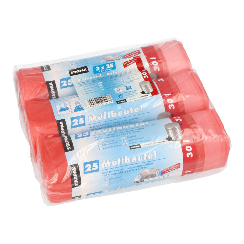 20625 Müllbeutel mit Zugband, HDPE 30 l 70 cm x 55 cm rot