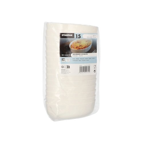 15 Mehrweg-Schalen oval 450 ml 5 cm x 10,5 cm x 15,5 cm weiss "Cella" 1800 Mehrweg-Schalen oval 450 ml 5 cm x 10,5 cm x 15,5 cm weiss "Cella"