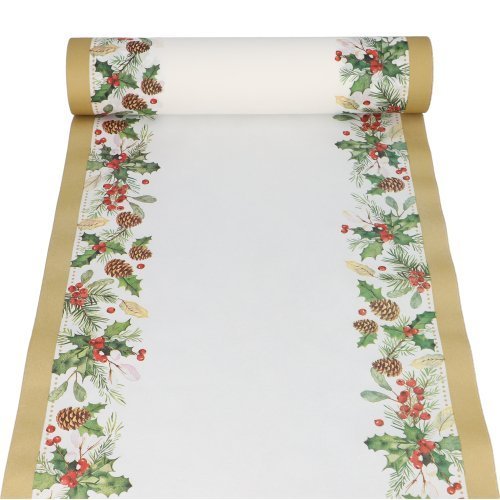6 Tischläufer, stoffähnlich, Airlaid 24 m x 40 cm "Mistletoe and Pinecone"