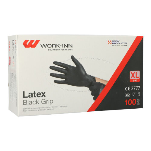 WORK-INN/PS Handschuhe, Latex puderfrei "Black Grip" schwarz Größe XL WORK-INN/PS Handschuhe, Latex puderfrei "Black Grip" schwarz Größe XL