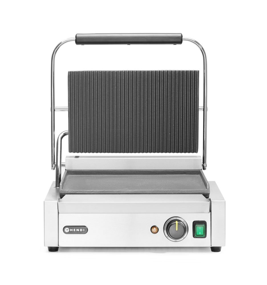 Kontaktgrill - Panini, HENDI, oben gerillt, unten glatt, 230V/2200W, 430x370x(H)210mm
