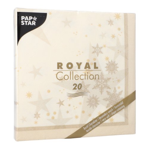 12000 Servietten "ROYAL Collection" 1/4-Falz 40 cm x 40 cm champagner "Stars and Snowflakes"