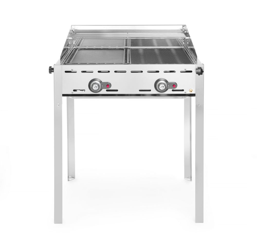 Grillsystem Green Fire 2 Brenner, HENDI, Profi Line, Emaillierte Grillplatte und Grillrost aus Gusseisen GN 1/1, 11,6kW, 740x615x(H)825mm Grillsystem Green Fire 2 Brenner, HENDI, Profi Line, Emaillierte Grillplatte und Grillrost aus Gusseisen GN 1/1, 11,6kW, 740x615x(H)825mm