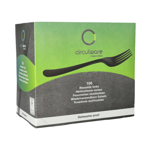 Circulware by Haval Mehrweg-Gabeln PP-MF 19 cm schwarz "Gaia" extra stabil, in Spenderbox Circulware by Haval Mehrweg-Gabeln PP-MF 19 cm schwarz "Gaia" extra stabil, in Spenderbox