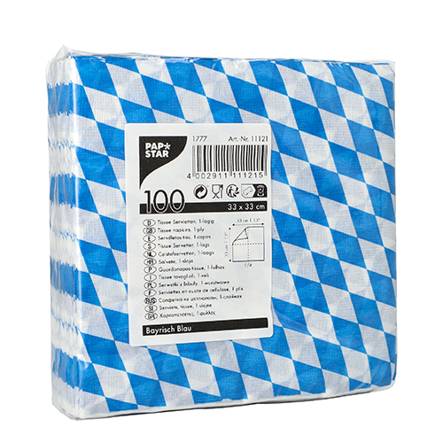 43200 Servietten, 1-lagig 1/4-Falz 33 cm x 33 cm "Bayrisch Blau"