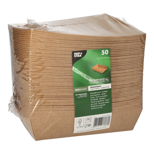 50 Snacktrays, Pappe "pure" 4 cm x 11 cm x 16 cm braun 6400 Snacktrays, Pappe "pure" 4 cm x 11 cm x 16 cm braun