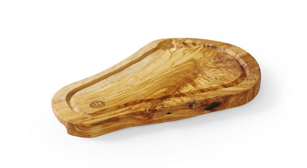Schneide- und Servierbrett aus Olivenholz, mit Rille, HENDI, 400x250x(H)18mm Schneide- und Servierbrett aus Olivenholz, mit Rille, HENDI, 300x210x(H)18mm