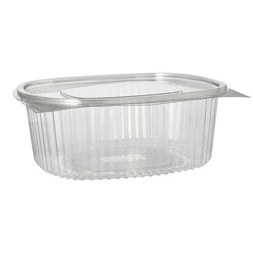 1800 Feinkost- und Salatschalen mit Klappdeckel, R-PET oval 1500 ml 7,6 cm x 18,2 cm x 20,8 cm klar
