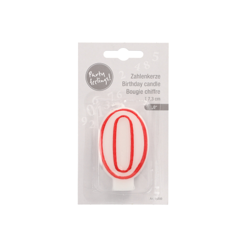 4320 Zahlenkerze 7,3 cm weiss "0" mit rotem Rand