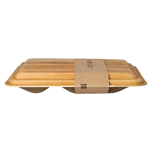 1200 Trays, Palmblatt "pure" 2-geteilt 400 ml 5,5 cm x 17,5 cm x 25,5 cm mit Deckel und Banderole