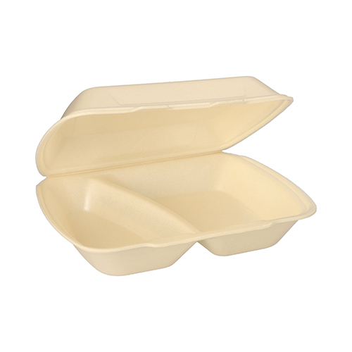 1600 Menüboxen mit Klappdeckel, XPS 2-geteilt 7,5 cm x 24,3 cm x 20,8 cm creme