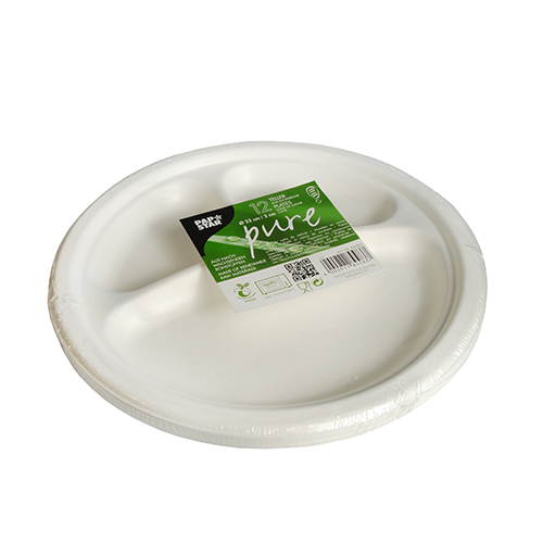 5184 Teller, Zuckerrohr "pure" 3-geteilt Ø 23 cm · 2 cm weiss