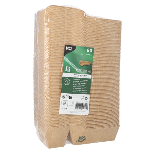 80 Pommes-Frites-Trays, Pappe "pure" 2-geteilt 3,5 cm x 16,5 cm x 9 cm braun "100% Fair" klein 11520 Pommes-Frites-Trays, Pappe "pure" 2-geteilt 3,5 cm x 16,5 cm x 9 cm braun "100% Fair" klein