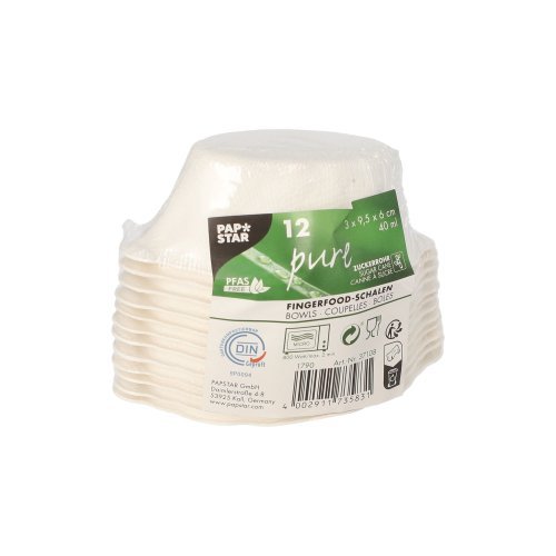 12 Fingerfood - Schalen Zuckerrohr "pure" 40 ml 3 cm x 9,5 cm x 6 cm weiss "Wave" 20160 Fingerfood - Schalen Zuckerrohr "pure" 40 ml 3 cm x 9,5 cm x 6 cm weiss "Wave"