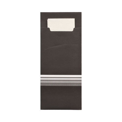 520 Bestecktaschen 20 cm x 8,5 cm schwarz/weiss "Stripes" inkl. farbiger Serviette 33 x 33 cm 2-lag. 15600 Bestecktaschen 20 cm x 8,5 cm schwarz/weiss "Stripes" inkl. farbiger Serviette 33 x 33 cm 2-lag.