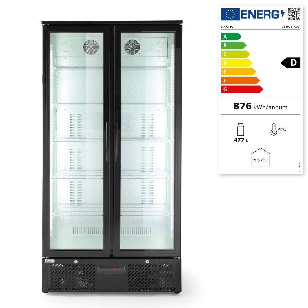 Bar-Kühlschrank mit Doppeltür, Arktic, 477L, Schwarz, 220-240V/365W, 900x530x(H)1820mm Bar-Kühlschrank mit Doppeltür, Arktic, 477L, Schwarz, 220-240V/365W, 900x530x(H)1820mm