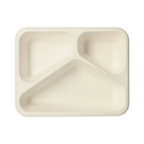 6000 Siegelschalen, Zuckerrohr 3-geteilt 1150 ml 4,5 cm x 17,5 cm x 22,5 cm weiss