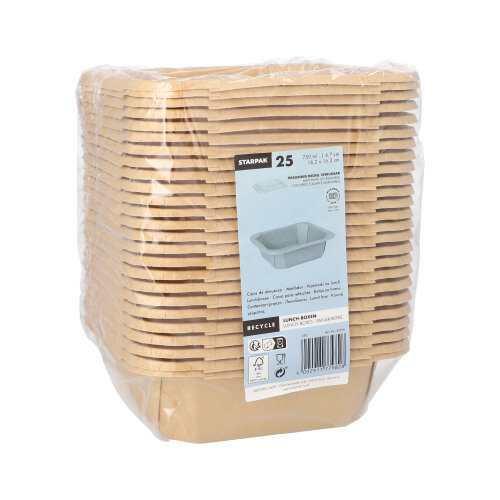 3300 Lunchboxen, Pappe eckig 750 ml 4,7 cm x 16,2 cm x 16,2 cm braun