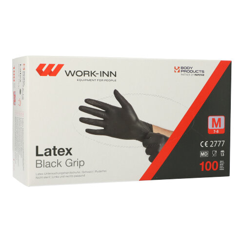 WORK-INN/PS Handschuhe, Latex puderfrei "Black Grip" schwarz Größe M WORK-INN/PS Handschuhe, Latex puderfrei "Black Grip" schwarz Größe M