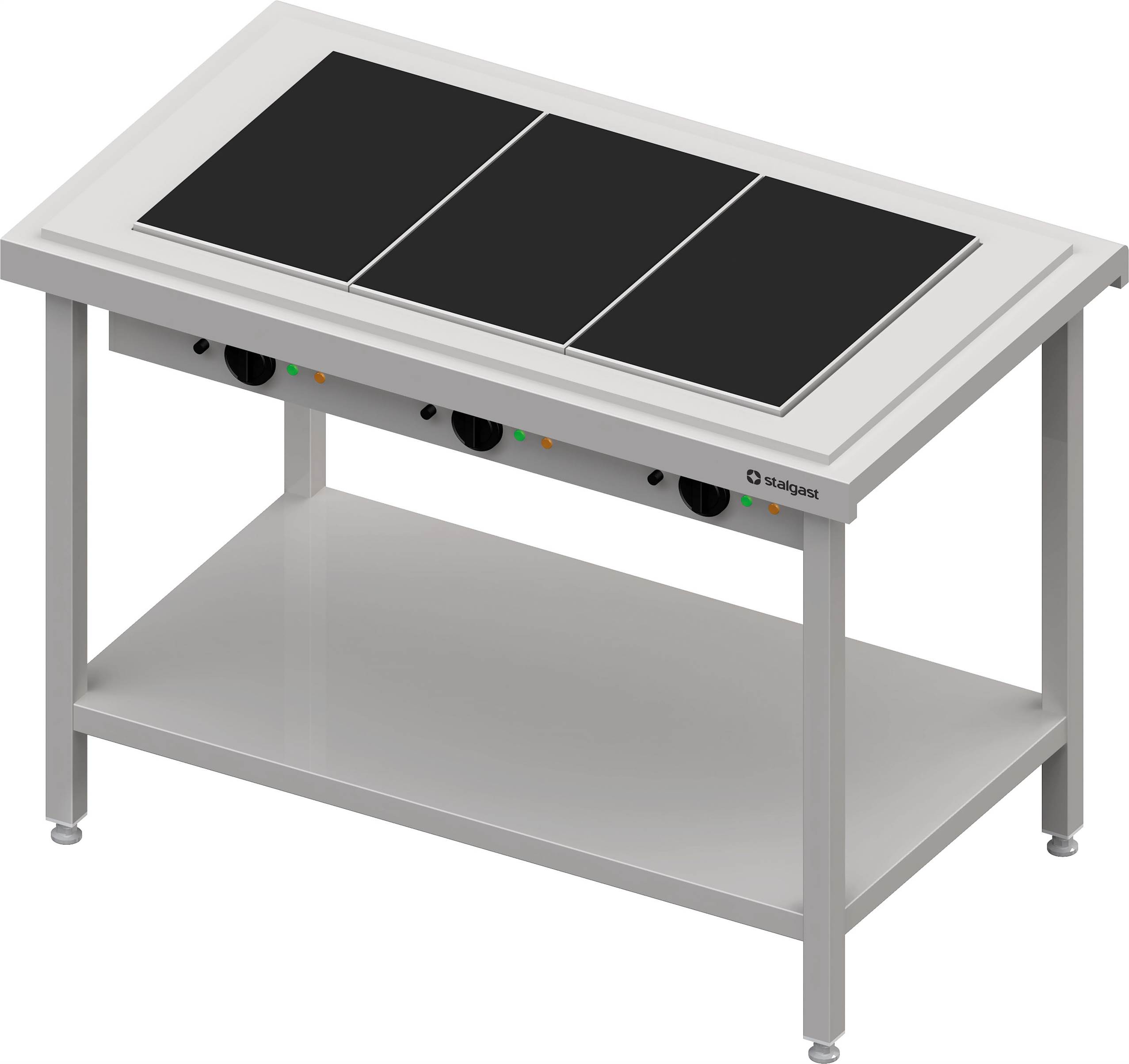 Warmausgabe mit einer Glaskeramik-Wärmeplatte 3x GN1/1, 1245x750x880, Edelstahlabdeckung Warmausgabe mit einer Glaskeramik-Wärmeplatte 3x GN1/1, 1245x735x880, Granitabdeckung "Standard G1"